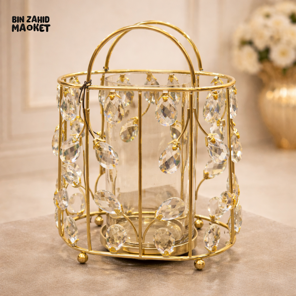 LUXURY GOLD CRYSTAL LANTERN CANDLE HOLDER – PREMIUM HOME DECOR