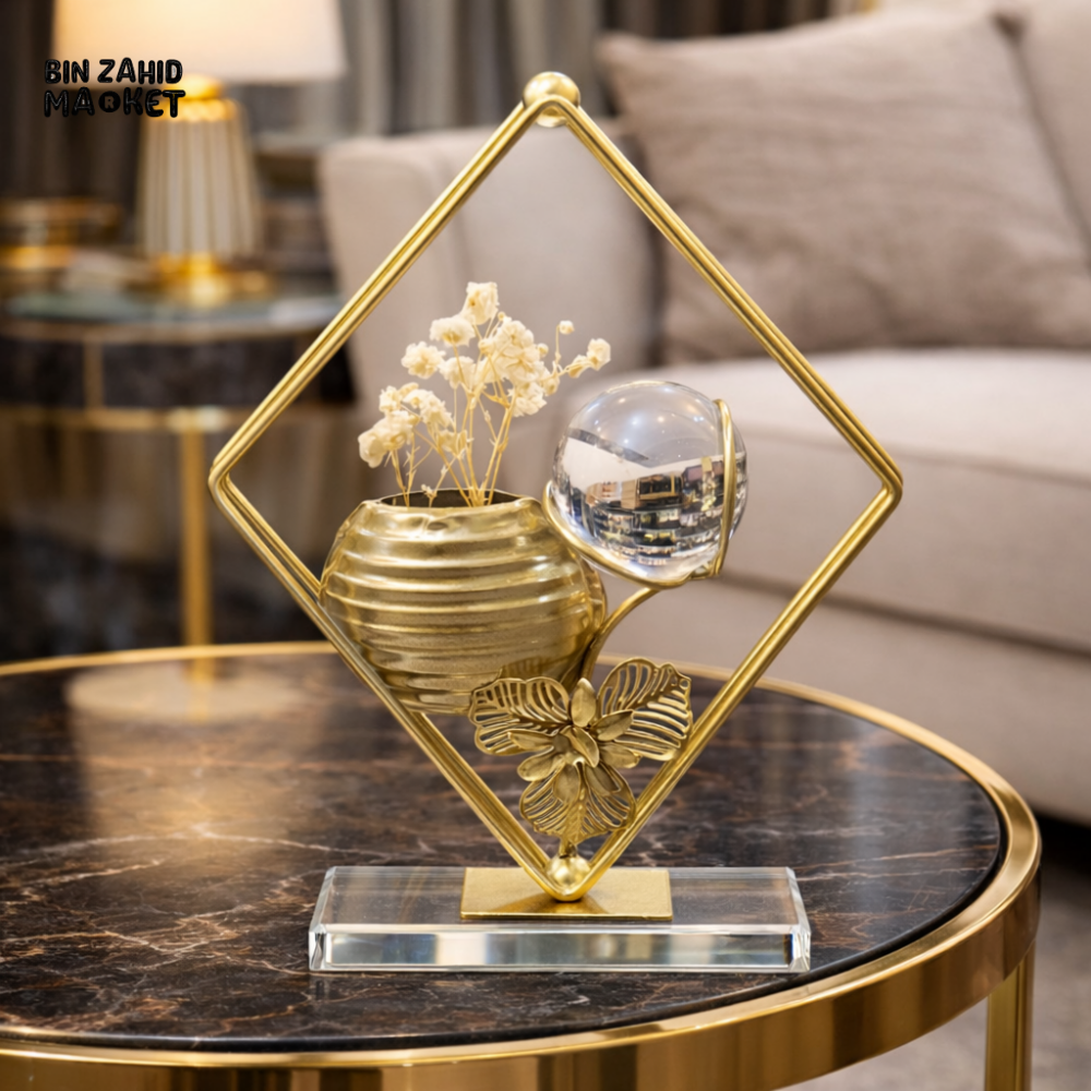 LUXURY GOLD DIAMOND FRAME GLASS BALL TABLE DECOR FOR SIDE TABLE | ELEGANT HOME ORNAMENT