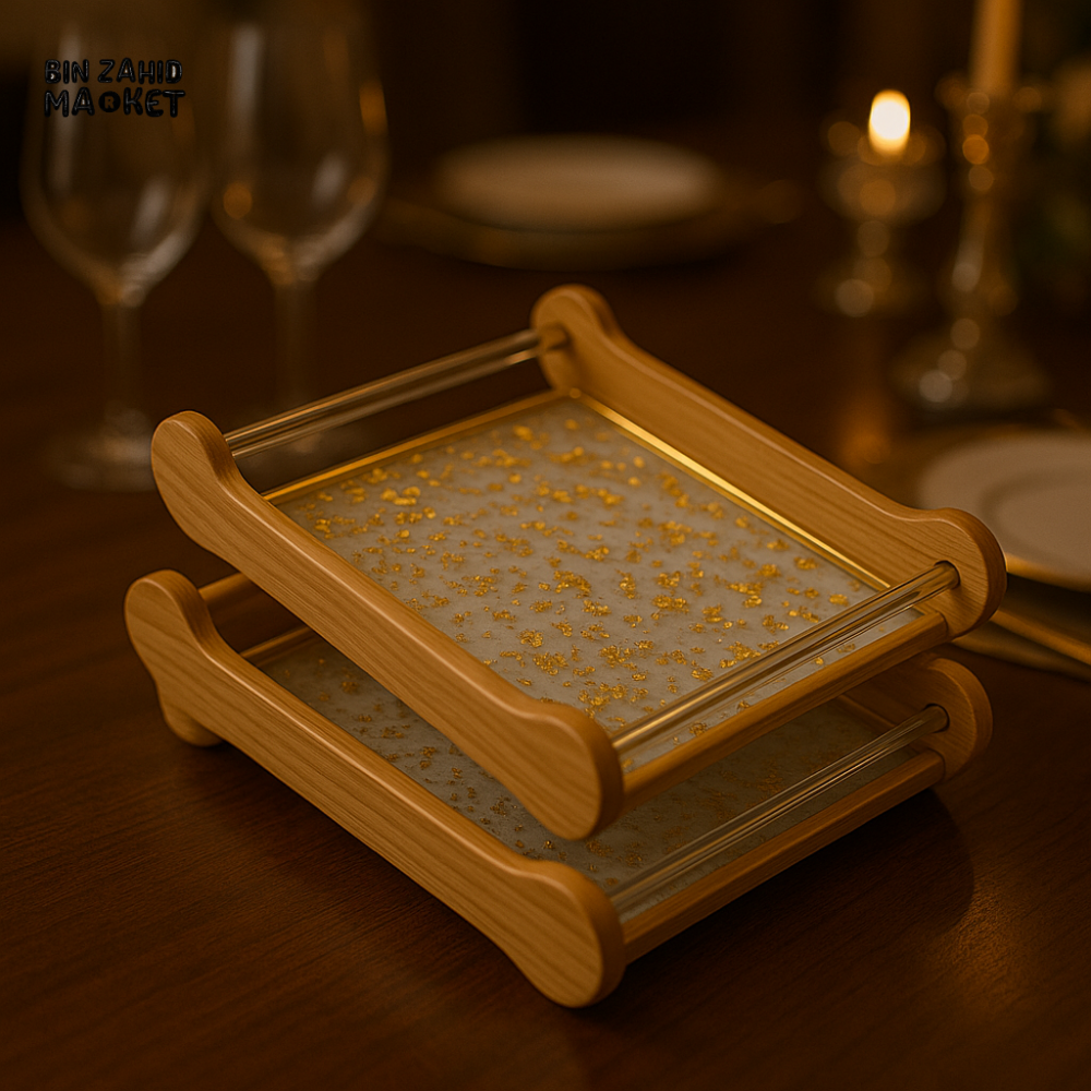 LUXURY GOLD FLAKE RESIN SERVING TRAYS – 2-PIECE SET