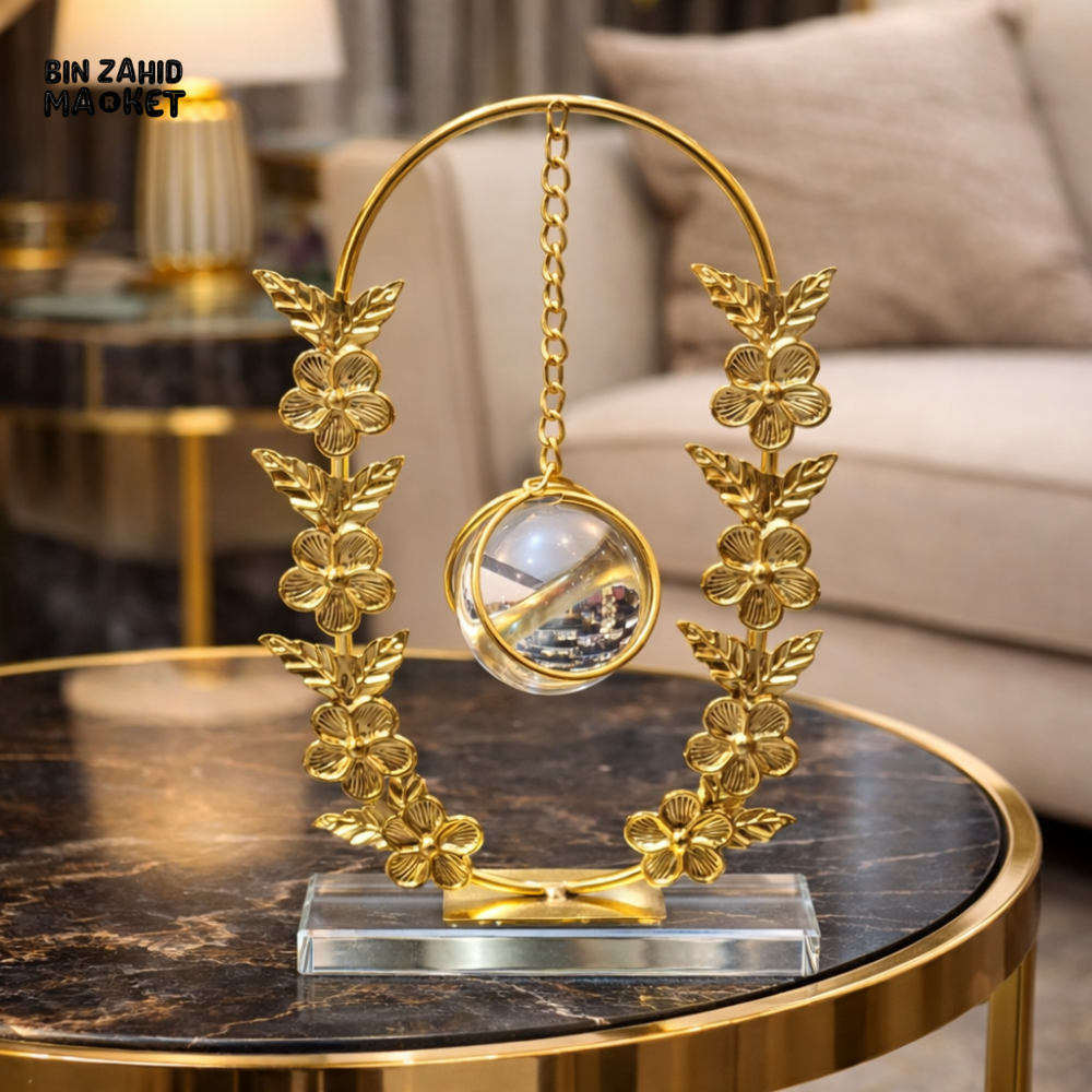 LUXURY GOLD FLORAL ARCH GLASS BALL TABLE DECOR FOR SIDE TABLE | ELEGANT HOME ORNAMENT