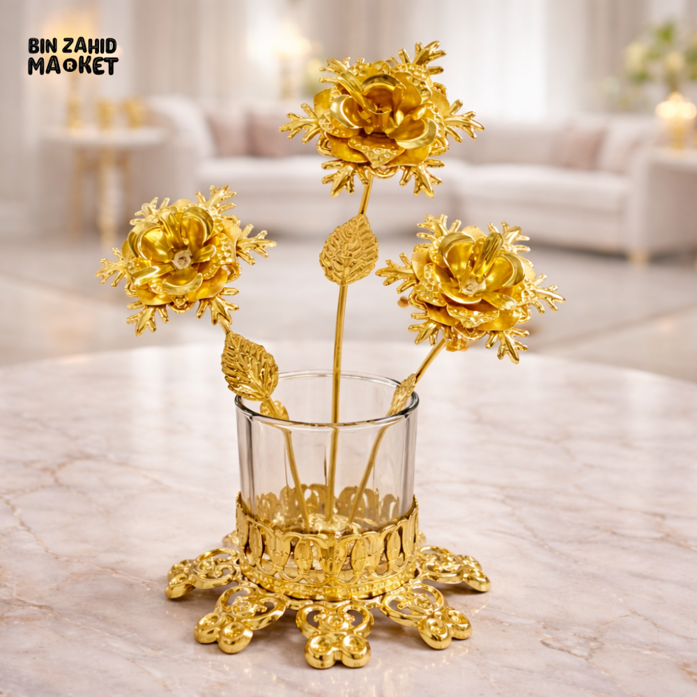LUXURY GOLD FLORAL METAL CANDLE STAND