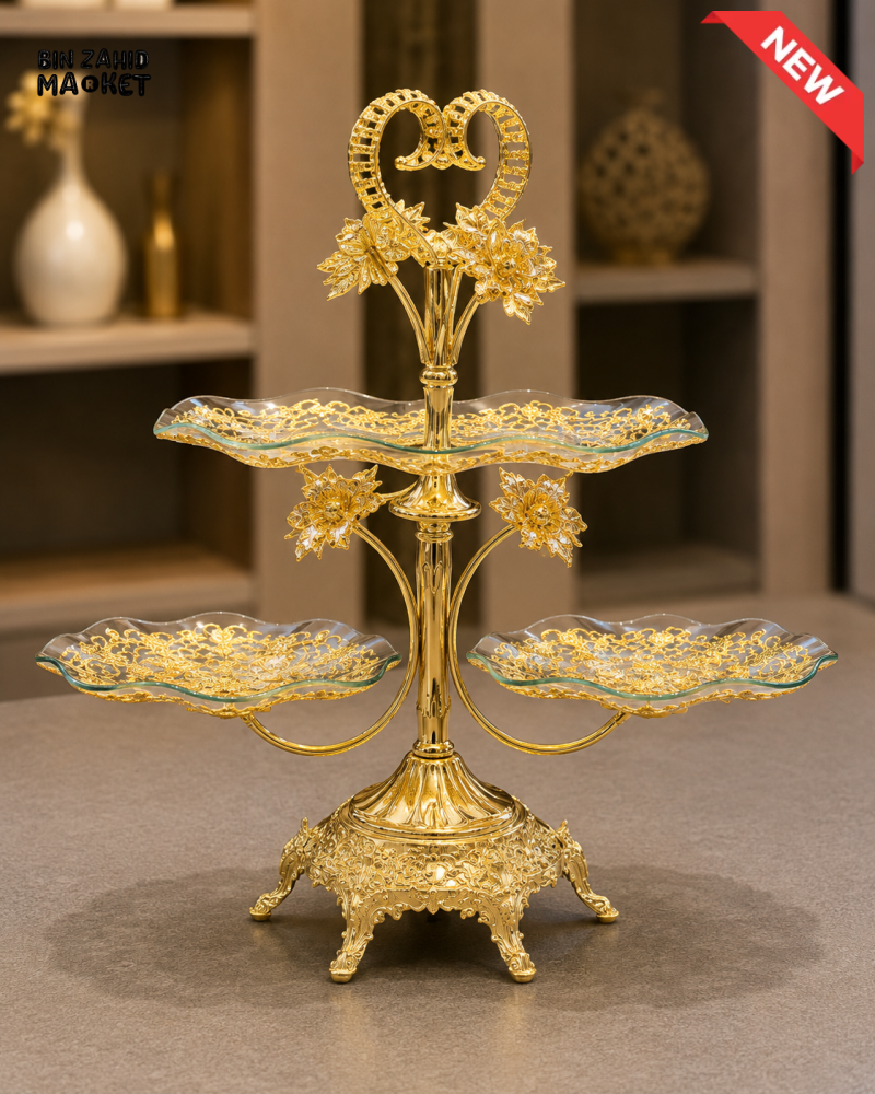 LUXURY GOLD FLORAL MULTI-TIER SERVING STAND
