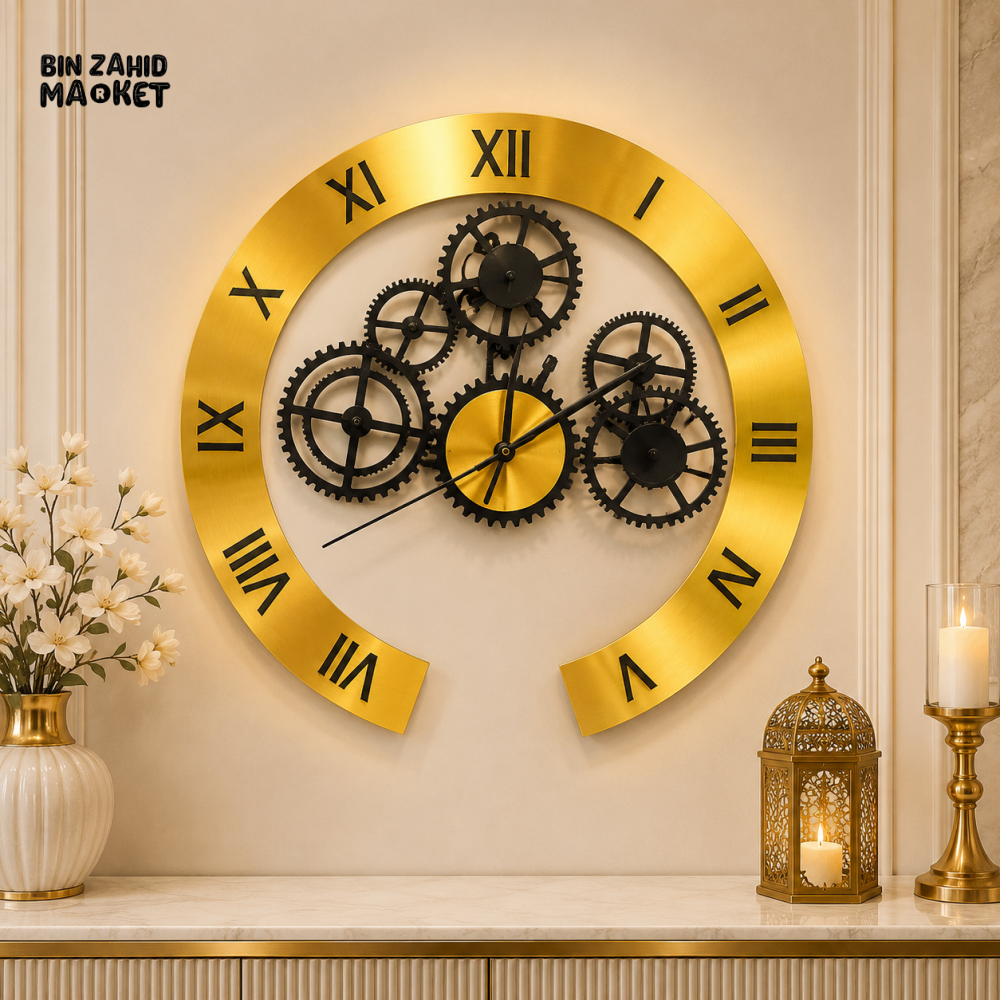 LUXURY GOLD GEAR DESIGN WALL CLOCK