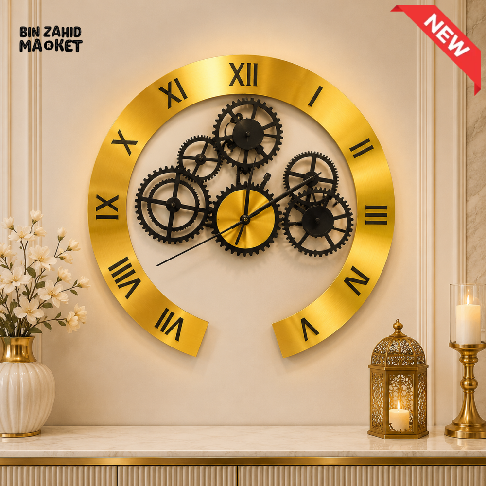 LUXURY GOLD GEAR DESIGN WALL CLOCK