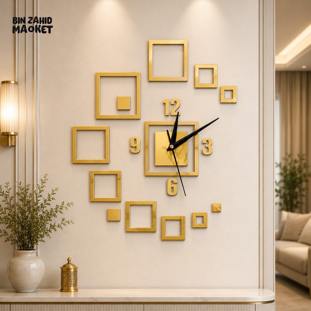 LUXURY GOLD GEOMETRIC DIY 3D WALL CLOCK