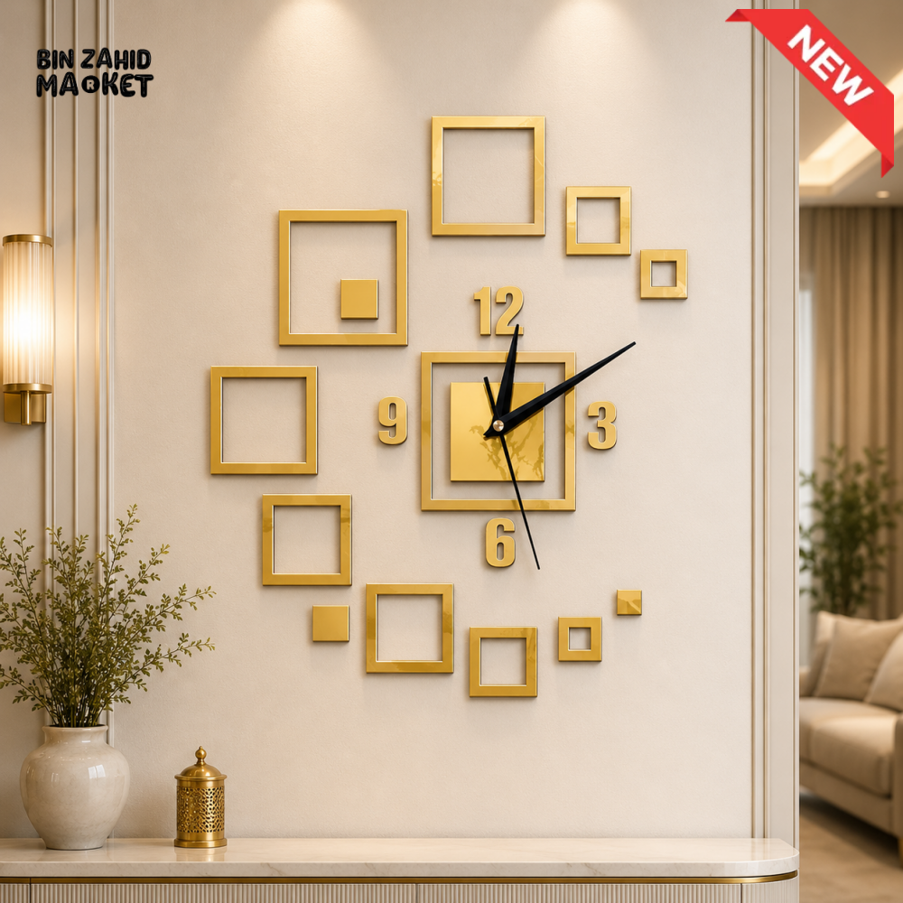 LUXURY GOLD GEOMETRIC DIY 3D WALL CLOCK