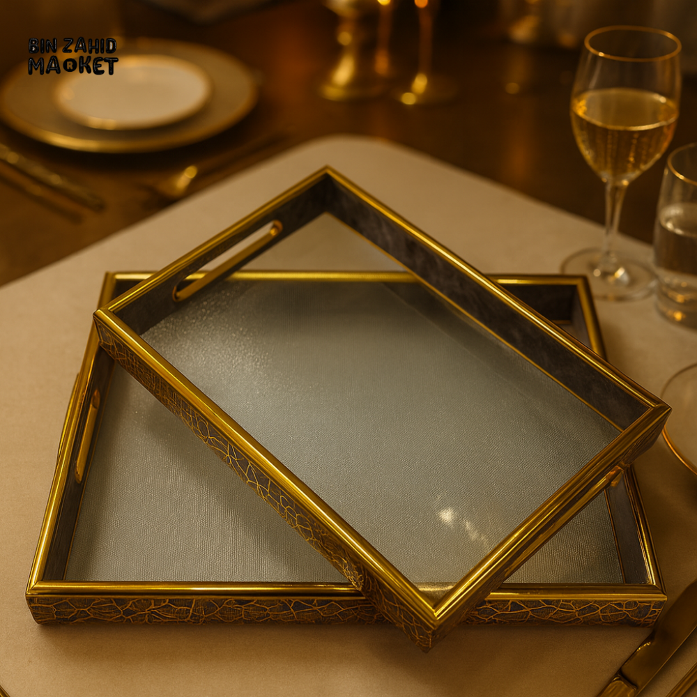 Luxury Gold Geometric Edge Trays – Rectangular 2-PIECE Set