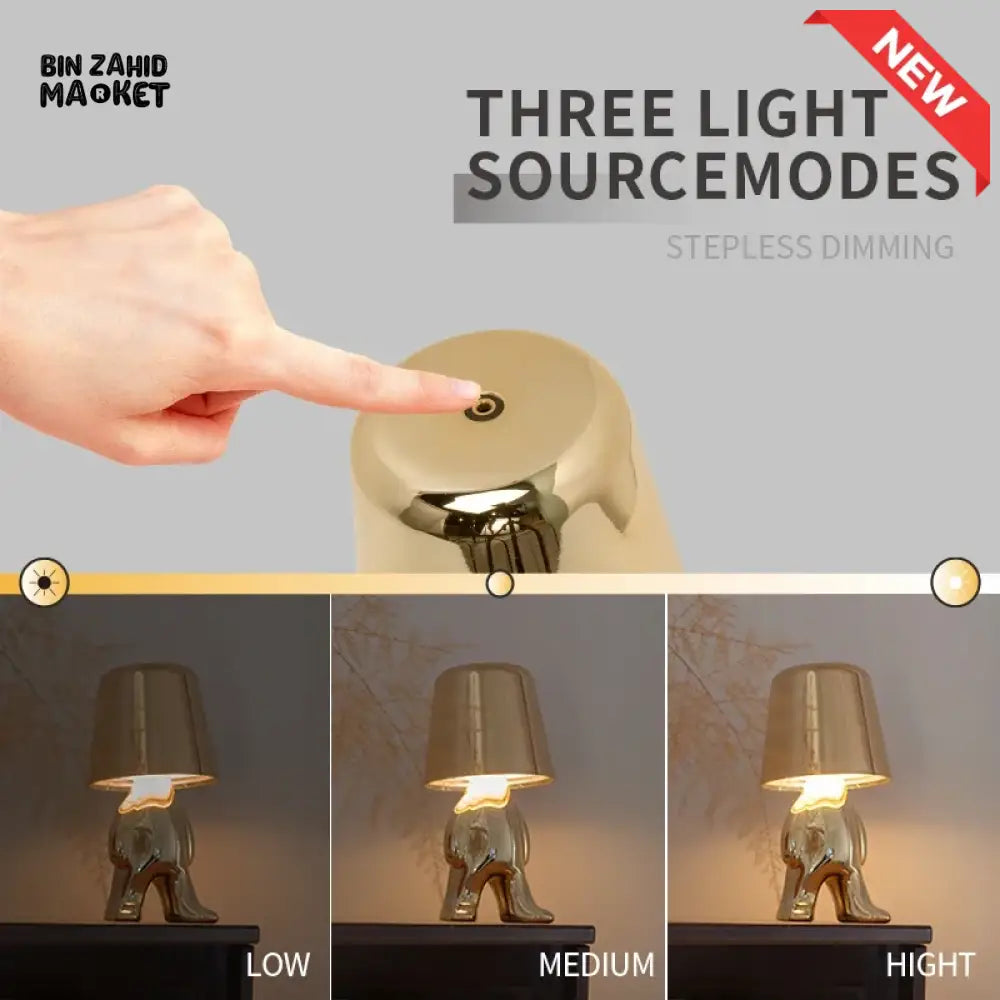 LUXURY GOLD HUMANOID LED TABLE LAMP SET – NORDIC MODERN OFFICE & HOME DECOR TOUCH DIMMING USB RECHARGEABLE NIGHT LIGHT