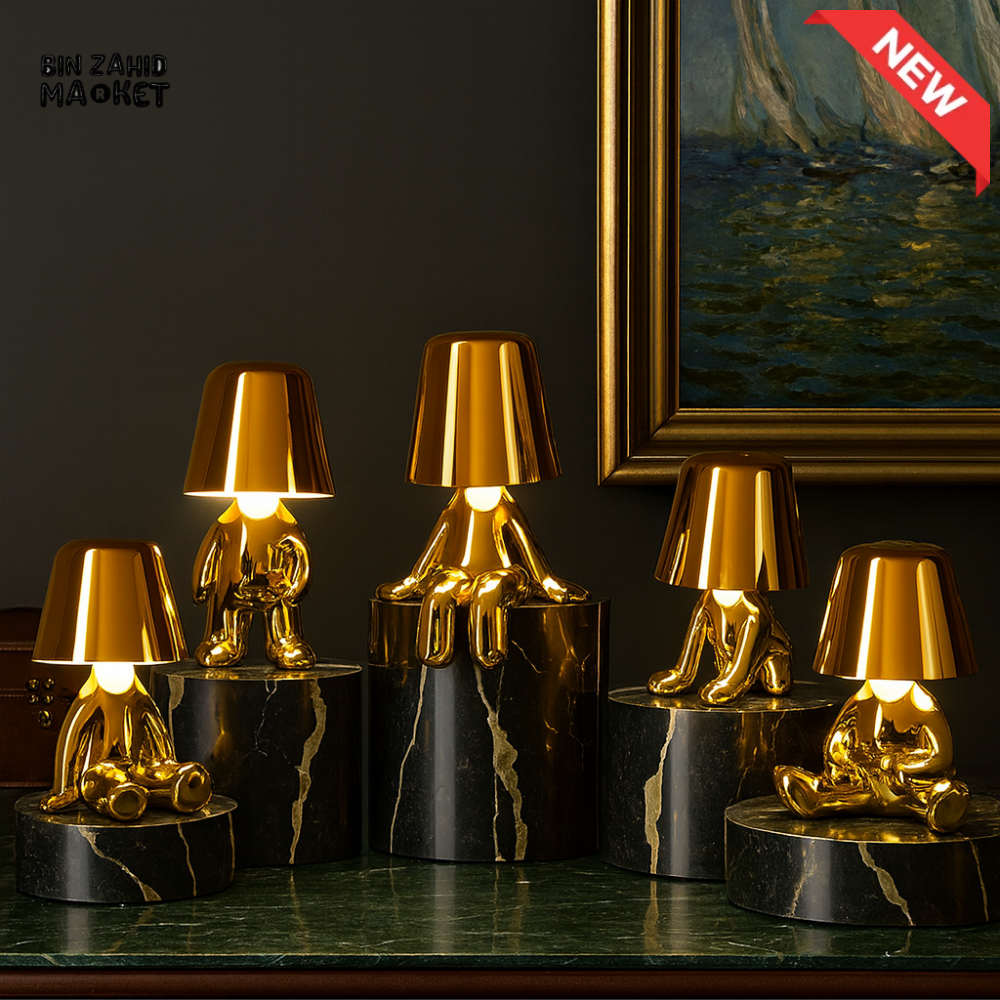 LUXURY GOLD HUMANOID LED TABLE LAMP SET – NORDIC MODERN OFFICE & HOME DECOR TOUCH DIMMING USB RECHARGEABLE NIGHT LIGHT