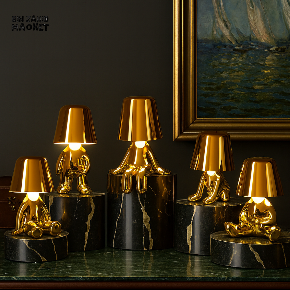 LUXURY GOLD HUMANOID LED TABLE LAMP SET – NORDIC MODERN OFFICE & HOME DECOR TOUCH DIMMING USB RECHARGEABLE NIGHT LIGHT