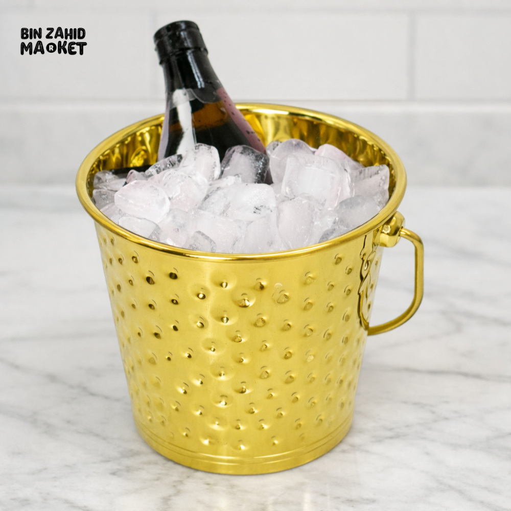 LUXURY GOLD ICE BUCKET WITH HANDLE – 0.8L STAINLESS STEEL DRINK CHILLER