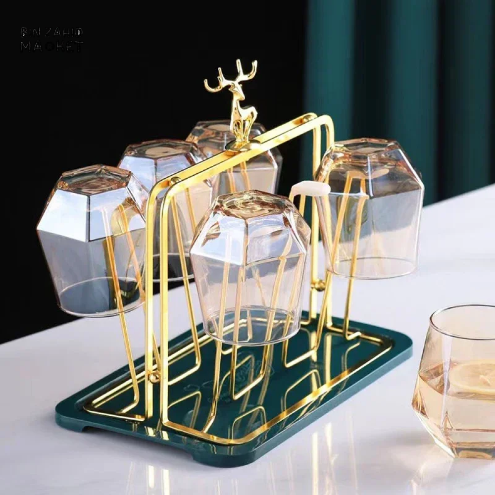 LUXURY GOLD IRON CUP DRYING RACK HOLDER TREE FOR MUGS & GLASSES