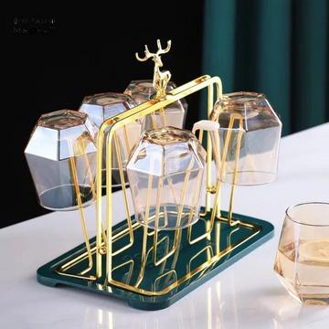 LUXURY GOLD IRON CUP DRYING RACK HOLDER TREE FOR MUGS & GLASSES
