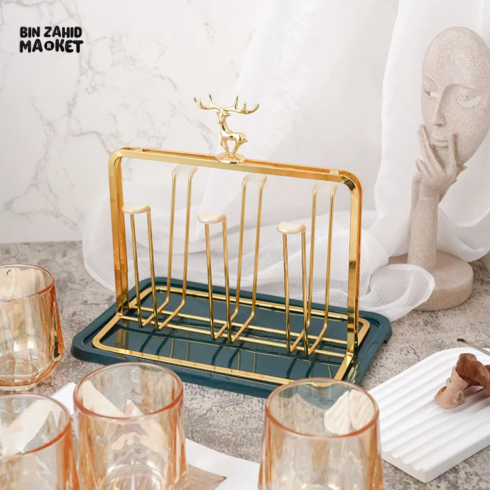 LUXURY GOLD IRON CUP DRYING RACK HOLDER TREE FOR MUGS & GLASSES