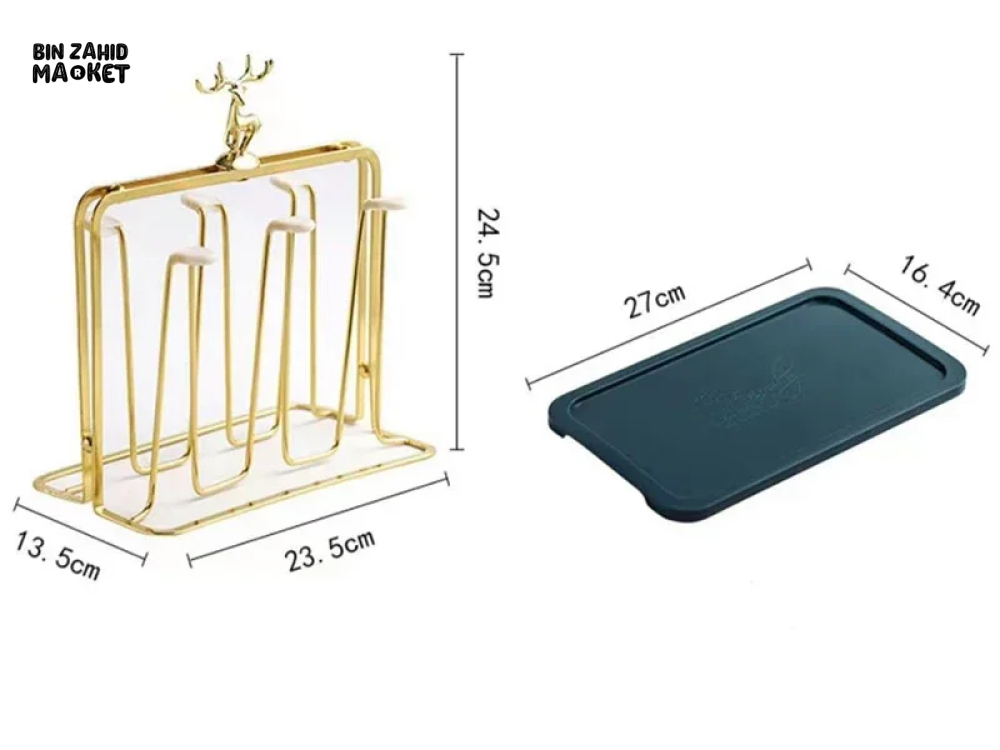 LUXURY GOLD IRON CUP DRYING RACK HOLDER TREE FOR MUGS & GLASSES