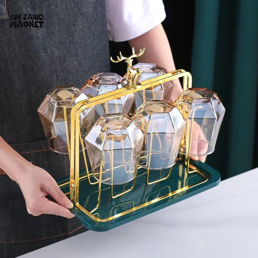 LUXURY GOLD IRON CUP DRYING RACK HOLDER TREE FOR MUGS & GLASSES