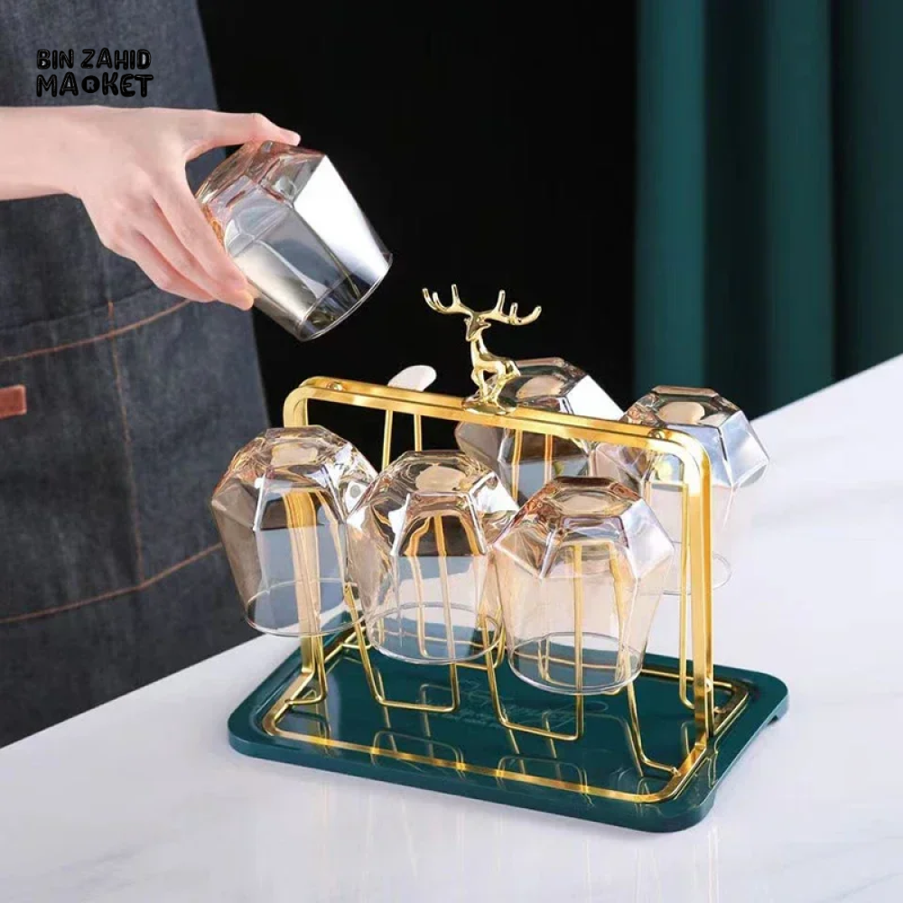 LUXURY GOLD IRON CUP DRYING RACK HOLDER TREE FOR MUGS & GLASSES