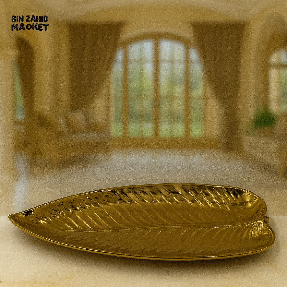 LUXURY GOLD LEAF-SHAPED SERVING TRAY – ELEGANT VILLA TABLE DECOR - 13 YF014