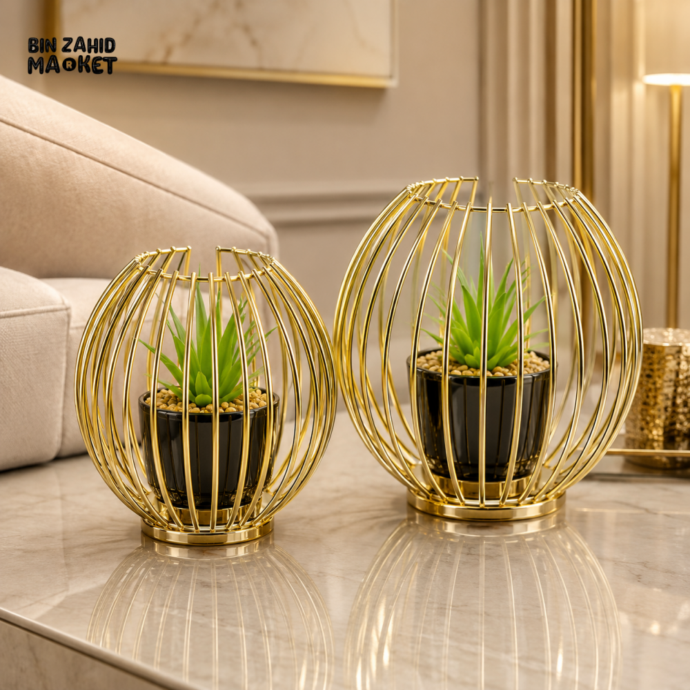 LUXURY GOLD METAL CAGE ARTIFICIAL PLANT DECOR