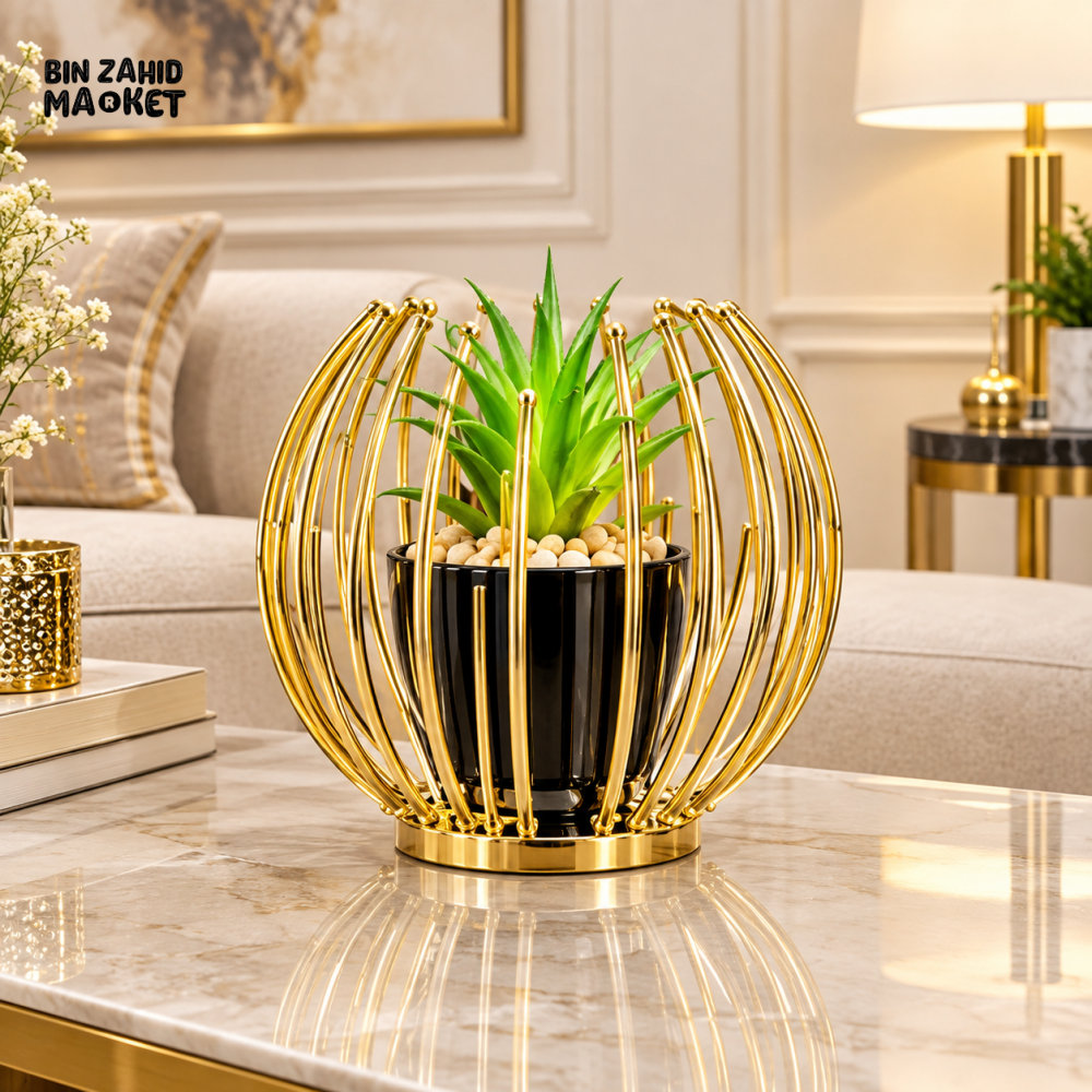 LUXURY GOLD METAL CAGE ARTIFICIAL PLANT DECOR