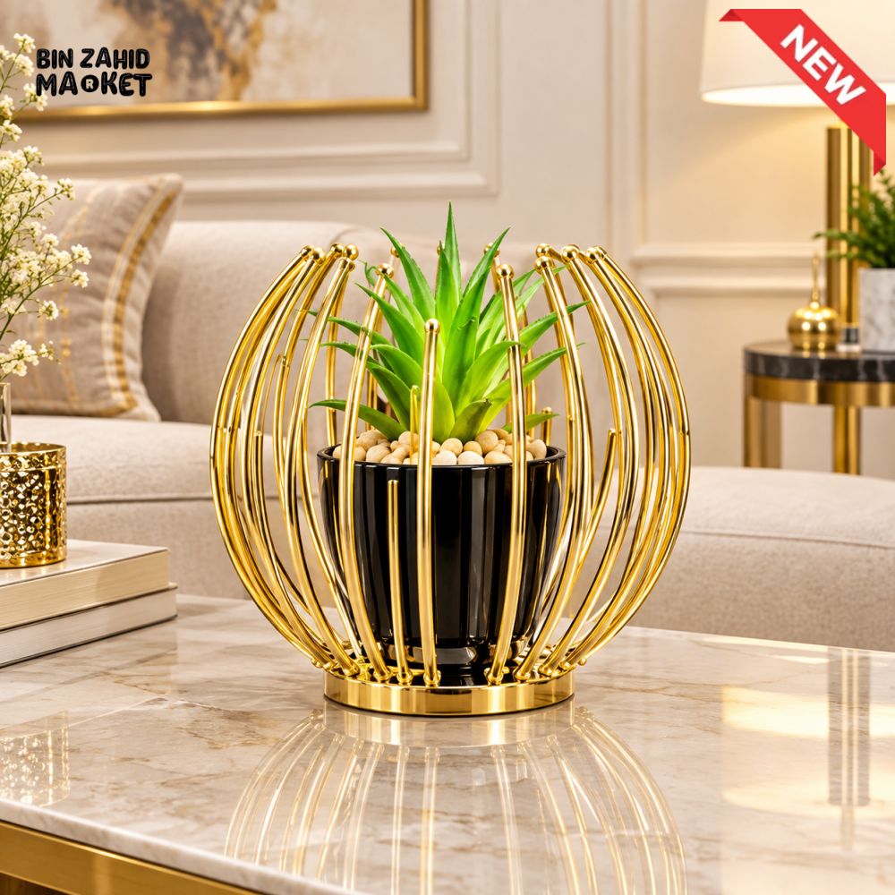 LUXURY GOLD METAL CAGE ARTIFICIAL PLANT DECOR