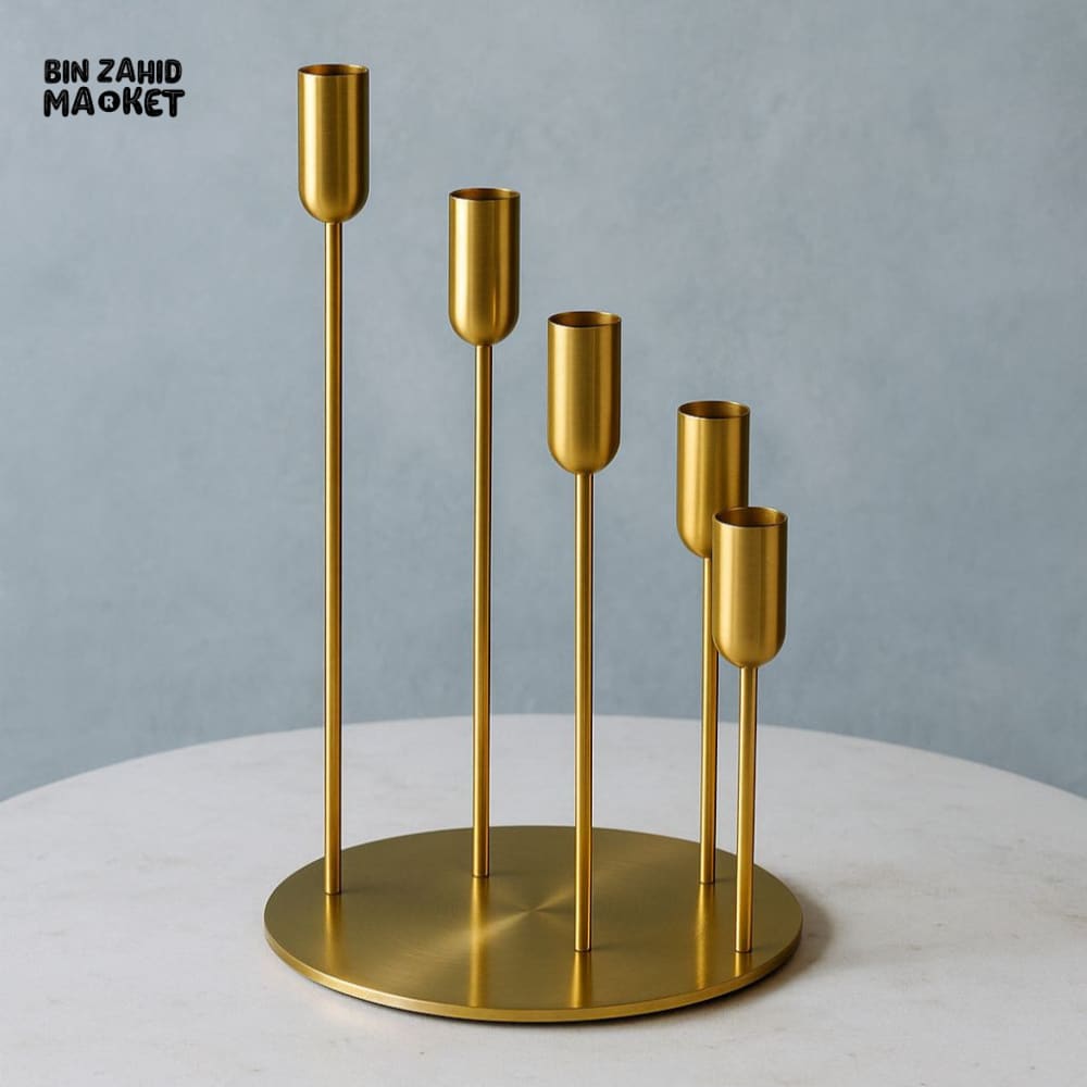 LUXURY GOLD METAL CANDLE HOLDER – 5-ARM TAPER CENTERPIECE