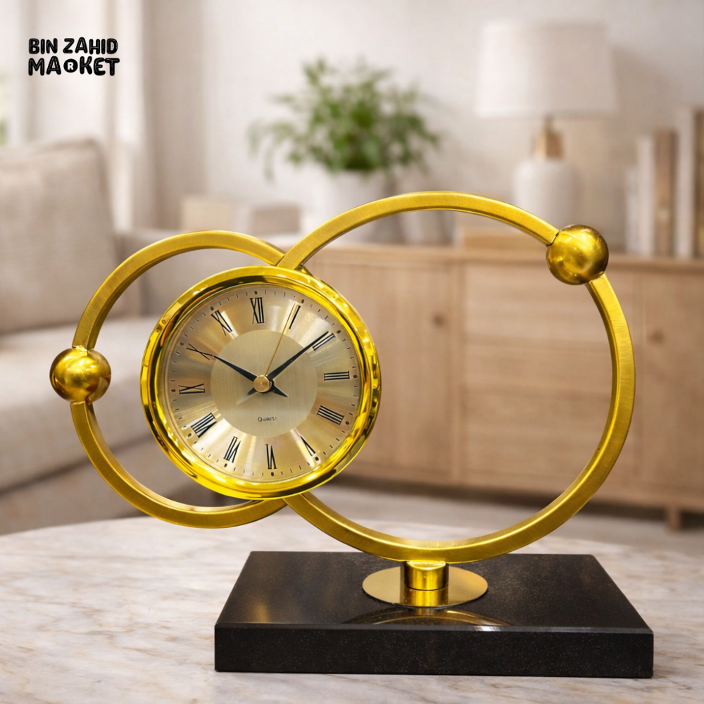 LUXURY GOLD RING TABLE CLOCK – MODERN CLASSIC HOME DECOR DESKTOP TIMEPIECE