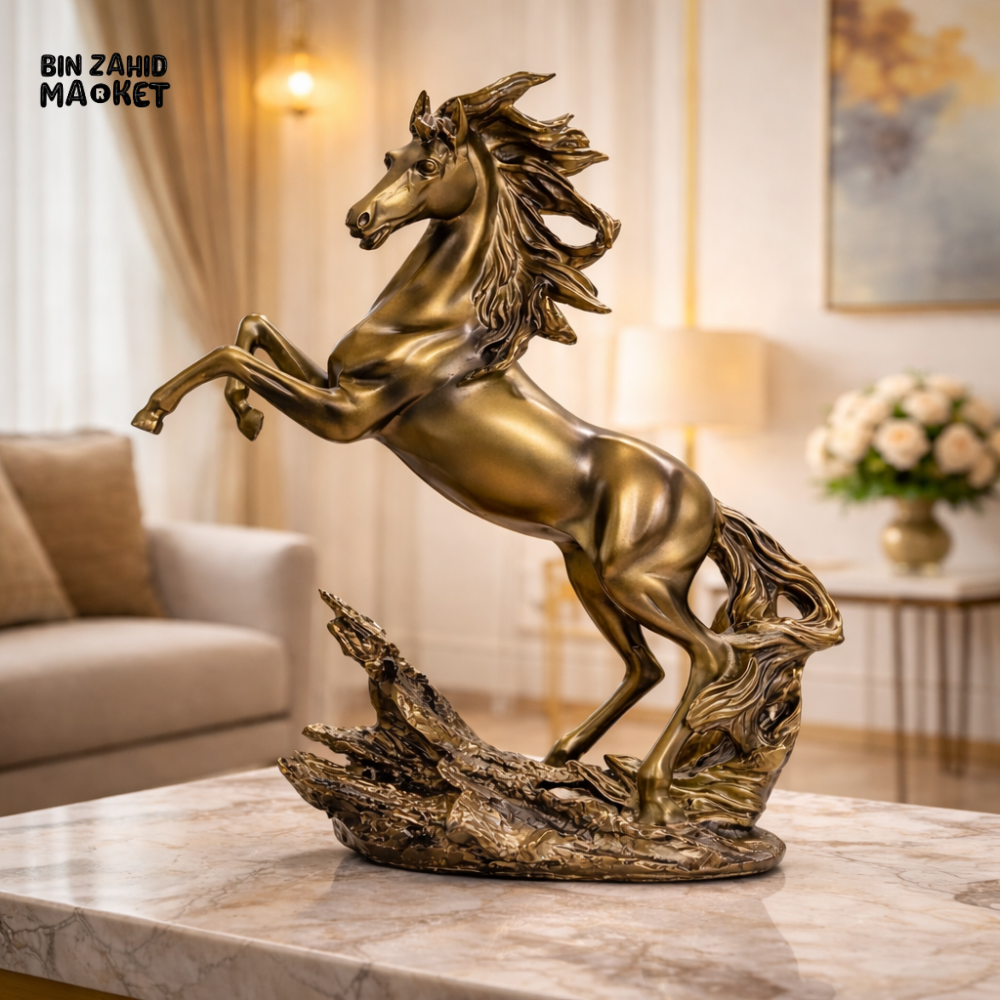 LUXURY GOLD RUNNING HORSE SHOWPIECE STATUE – 14 × 12 × 6 INCH PREMIUM HOME DECOR