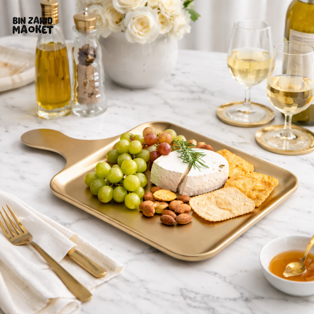 LUXURY GOLD SERVING TRAY WITH HANDLE – PREMIUM KITCHEN & DINING TRAY