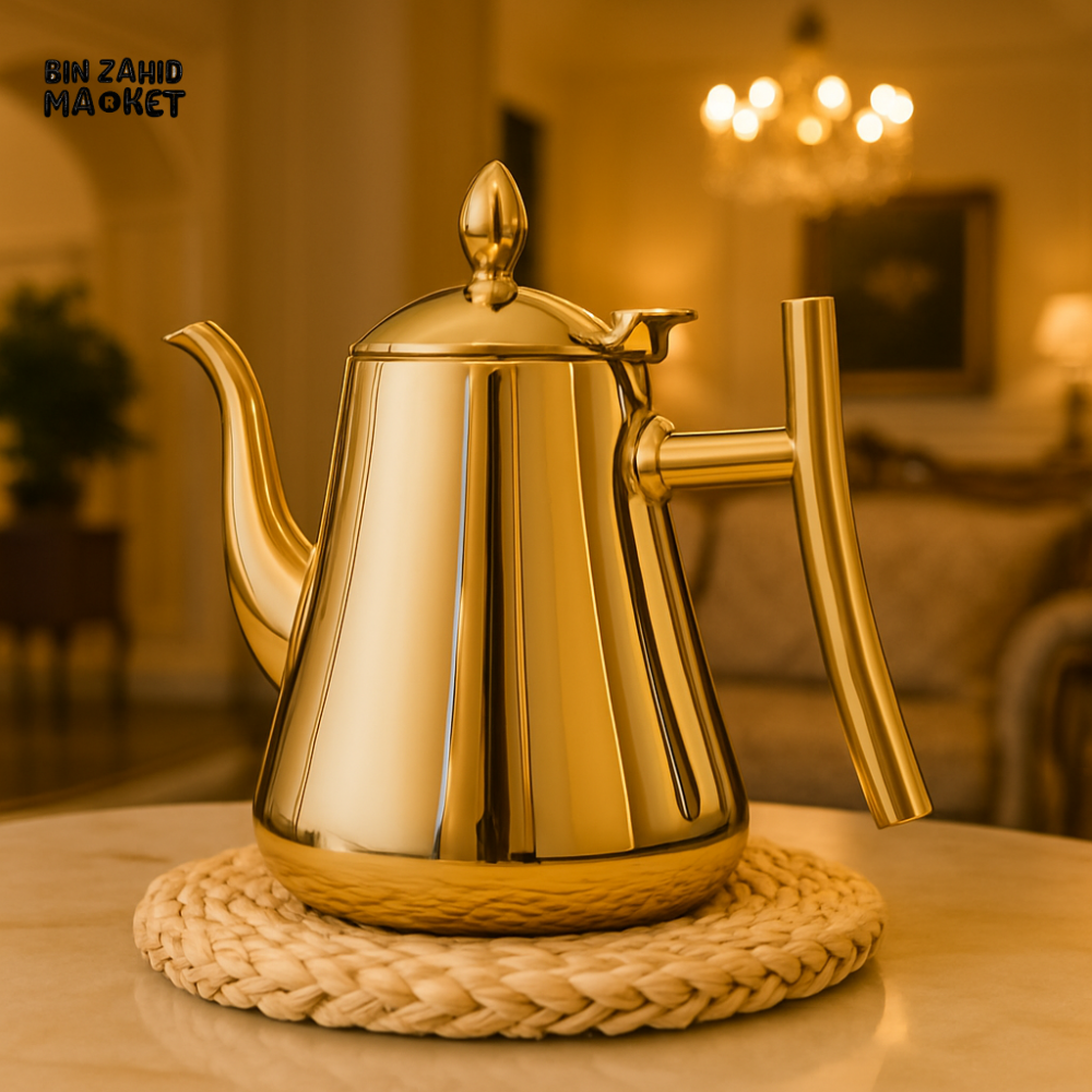 LUXURY GOLD STAINLESS STEEL COFFEE & TEA POT – ELEGANT LONG SPOUT KETTLE WITH CURVED HANDLE 2.0 LITRE