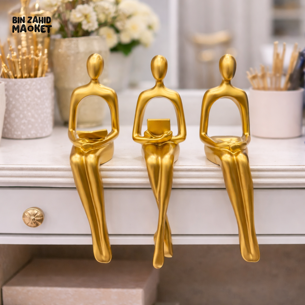 LUXURY GOLD THINKER TRIO FIGURINE SET – MODERN ART DISPLAY FOR LUXURY SPACES