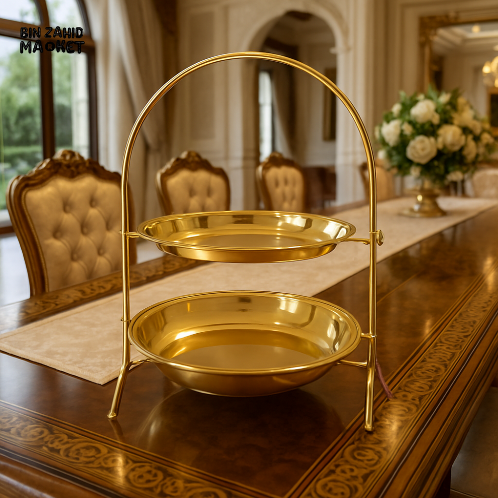 LUXURY GOLD TWO TIER CAKE & PASTRY STAND FOR VILLA DINING TABLE MYD 042