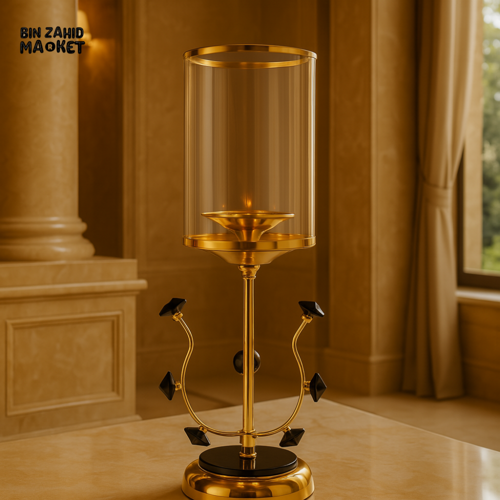 LUXURY GOLDEN CRYSTAL CANDLE HOLDER – VINTAGE DECORATIVE TABLE CENTERPIECE FOR VILLAS & INTERIORS
