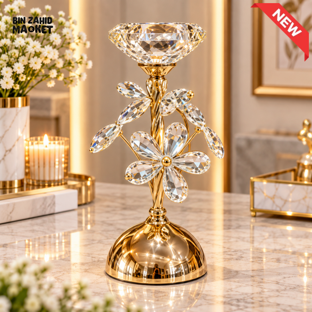 LUXURY GOLDEN CRYSTAL FLORAL CANDLE HOLDER