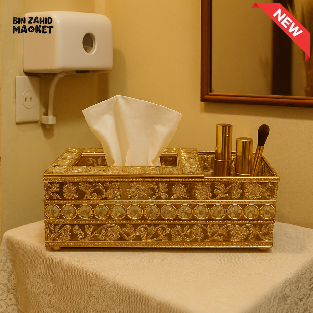 LUXURY GOLDEN CRYSTAL TISSUE BOX HOLDER – VANITY & BATHROOM DECOR ORGANIZER