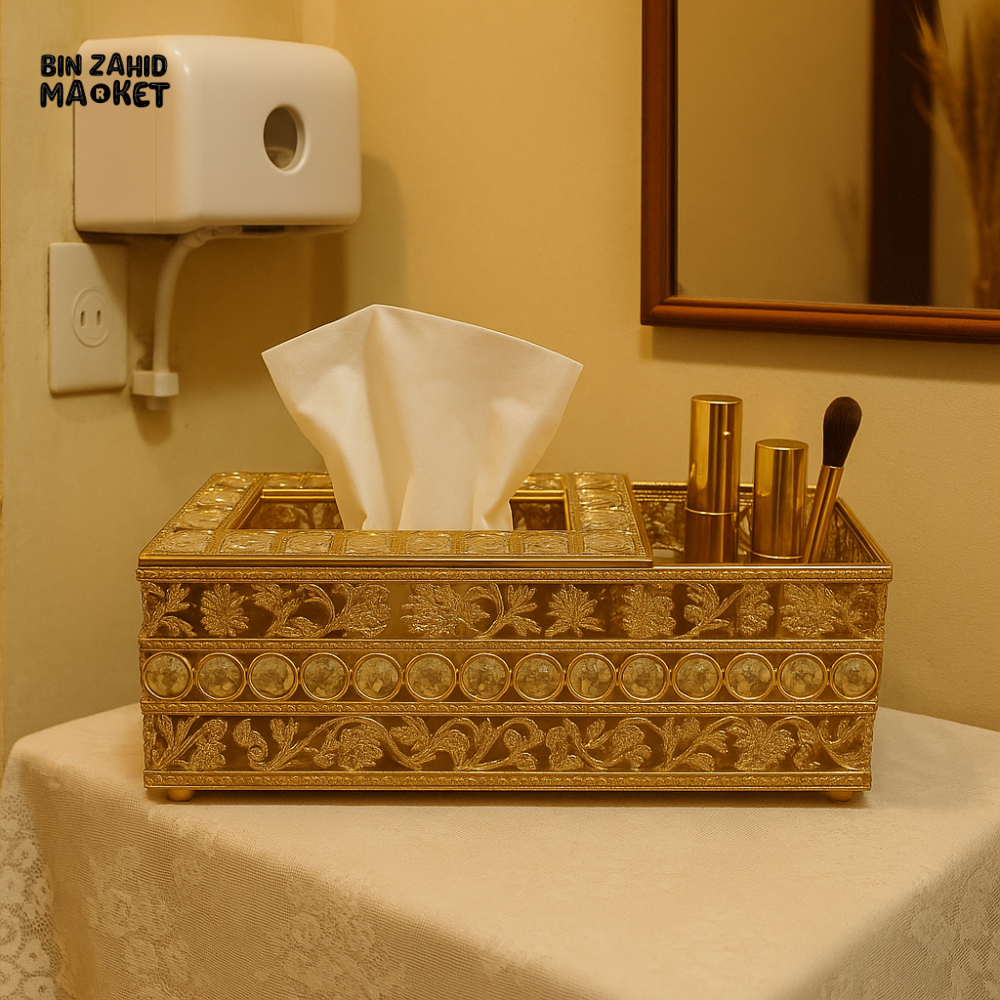 LUXURY GOLDEN CRYSTAL TISSUE BOX HOLDER – VANITY & BATHROOM DECOR ORGANIZER