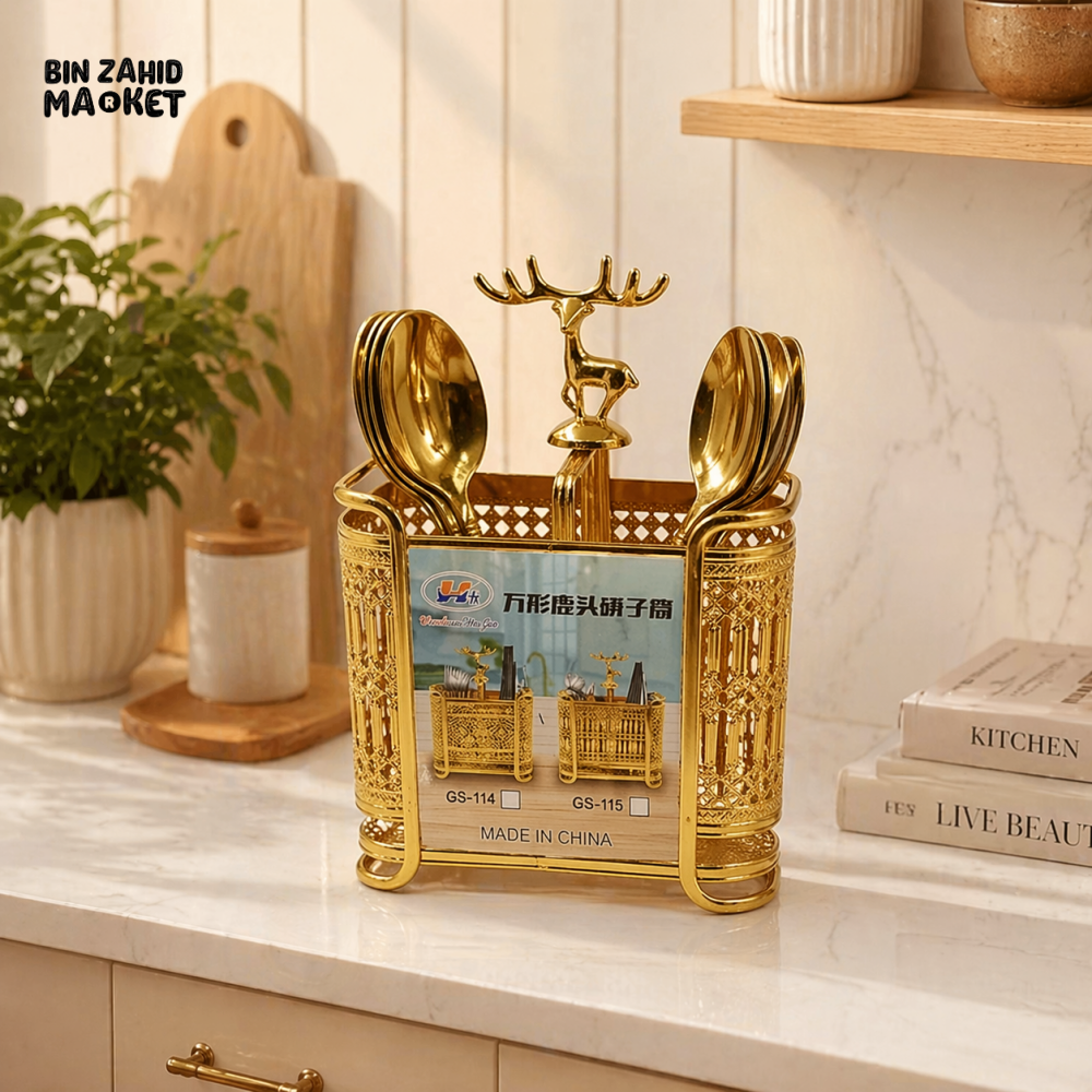 LUXURY GOLDEN CUTLERY HOLDER WITH DEER DESIGN