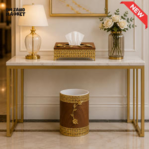 LUXURY GOLDEN DECORATIVE TISSUE BOX & DUSTBIN SET - BROWN & GOLDEN