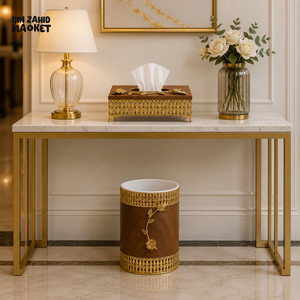 LUXURY GOLDEN DECORATIVE TISSUE BOX & DUSTBIN SET - BROWN & GOLDEN