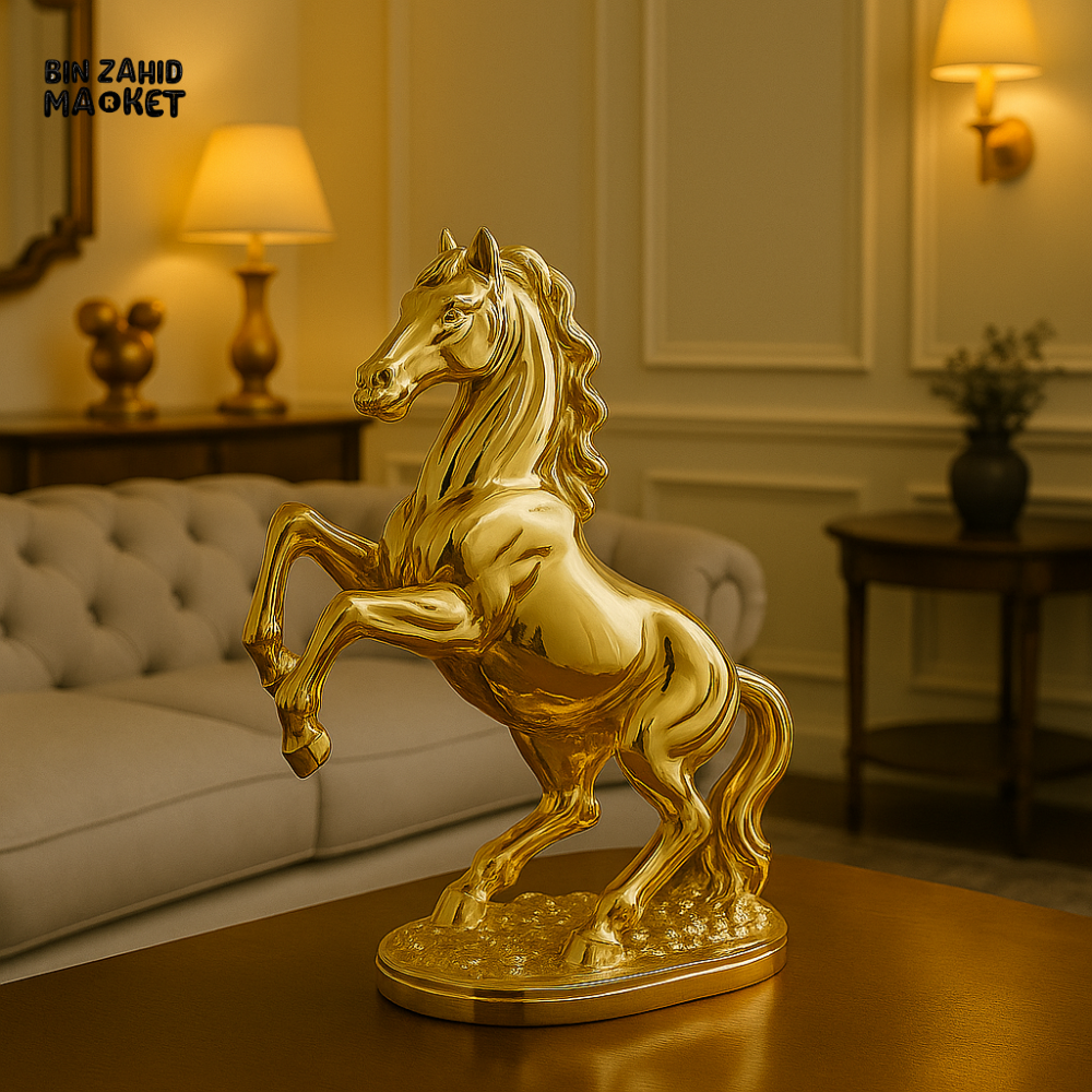 LUXURY GOLDEN REARING HORSE STATUE – ELEGANT HOME DECOR ACCENT