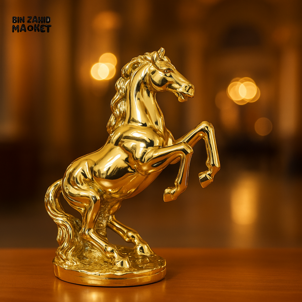 LUXURY GOLDEN REARING HORSE STATUE – ELEGANT HOME DECOR ACCENT