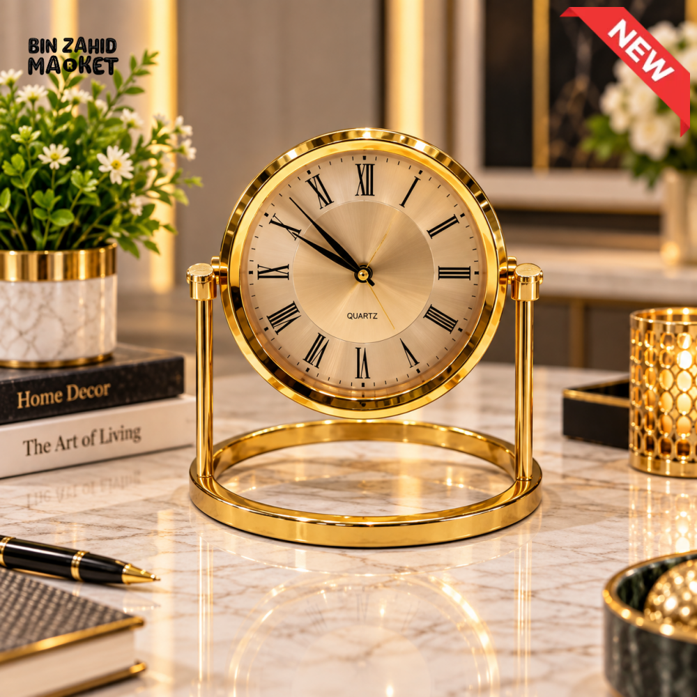 LUXURY GOLDEN ROMAN NUMERAL TABLE CLOCK