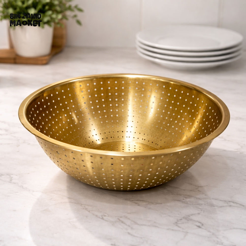 LUXURY GOLDEN STAINLESS STEEL COLANDER – PREMIUM KITCHEN DRAIN & STRAIN BOWL