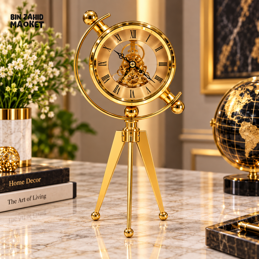 LUXURY GOLDEN TRIPOD SKELETON TABLE CLOCK