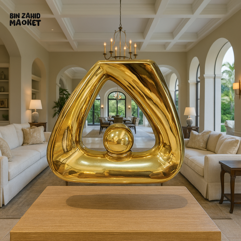 LUXURY GOLDEN VASE SCULPTURE FOR TABLE DECOR – MODERN CENTERPIECE FOR VILLA INTERIOR DISPLAY