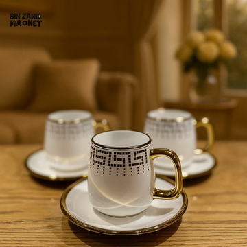 LUXURY GREEK PATTERN ESPRESSO CUP SET – GOLD HANDLE DESIGN