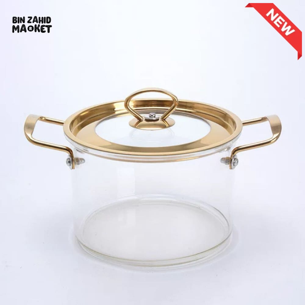 LUXURY HEAT-RESISTANT GLASS CASSEROLE 2.5L – GOLD-TONE RIM LID INCLUDED