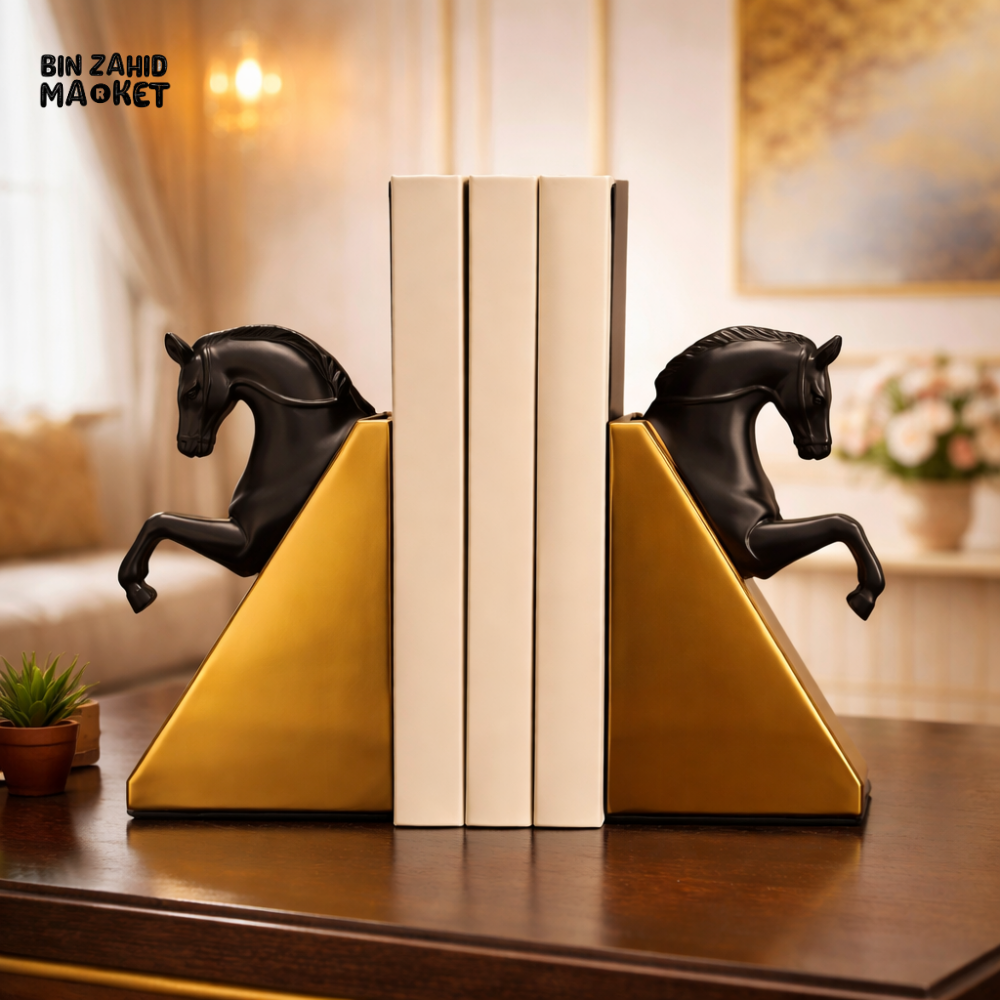 LUXURY HORSE BOOKENDS – BLACK & GOLD MODERN BOOK HOLDER HOME DECOR