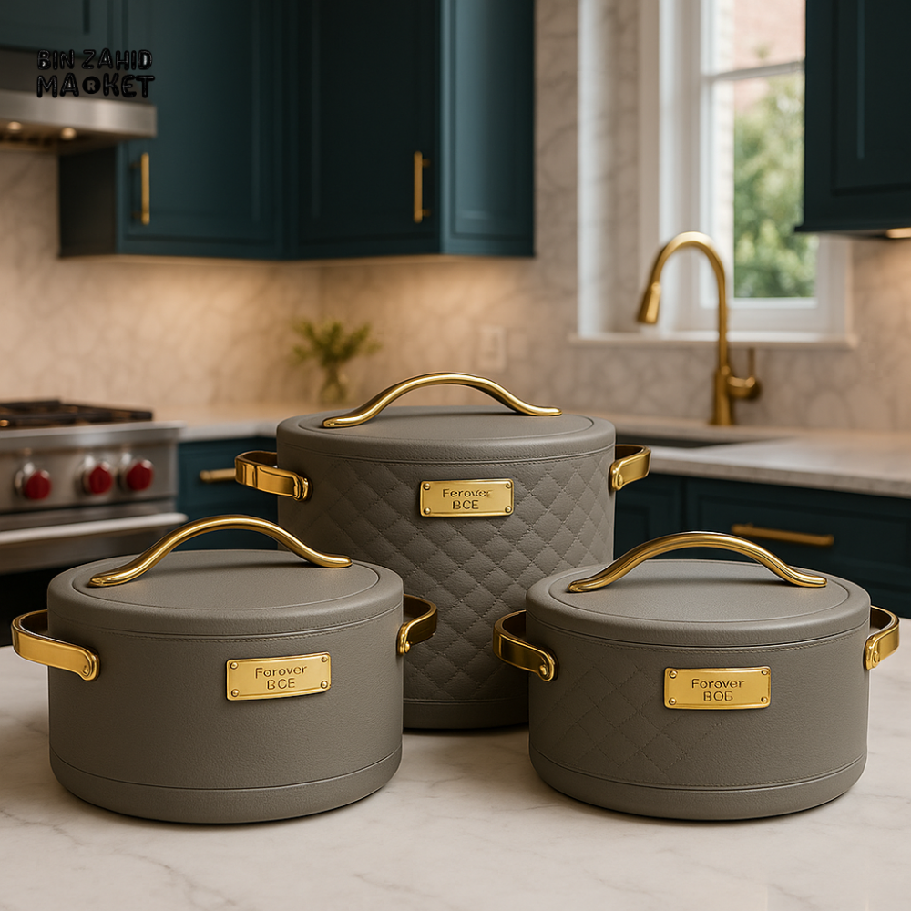 LUXURY INSULATED HOTPOT SET 3 PIECE - WARM GRAY