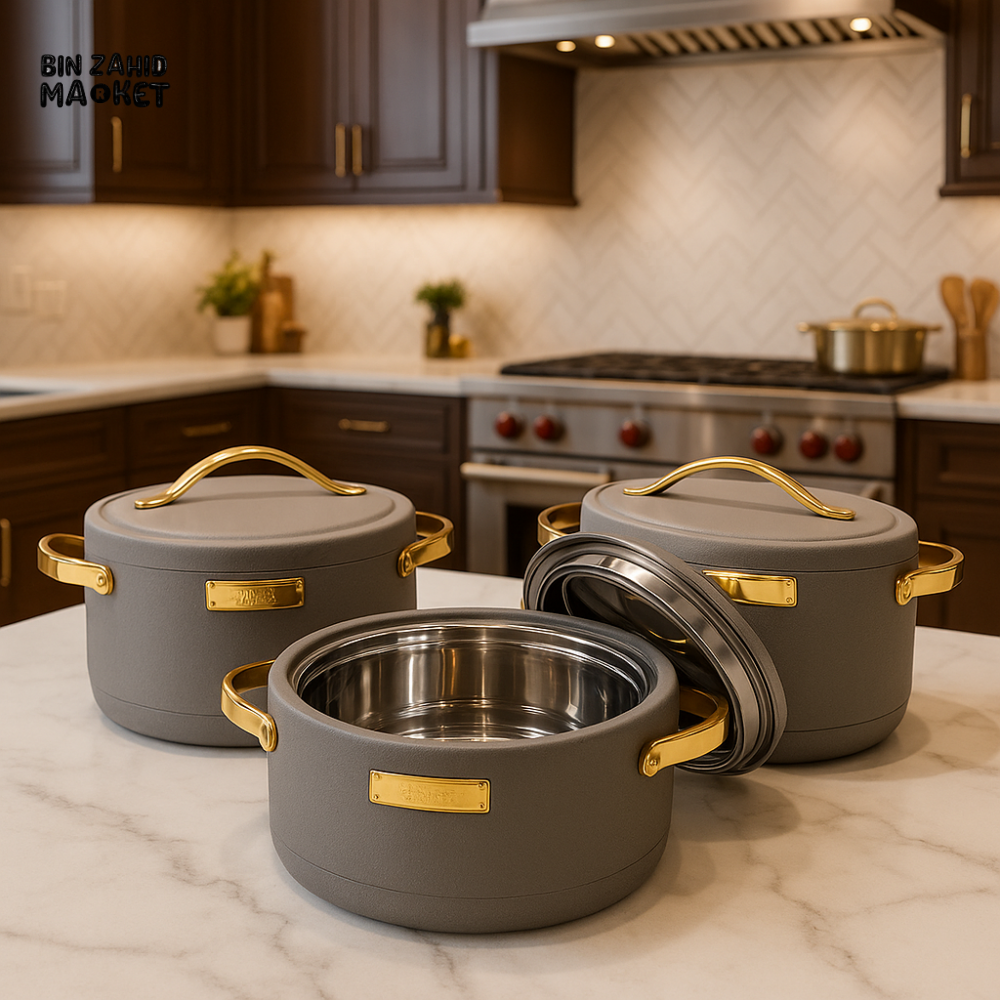 LUXURY INSULATED HOTPOT SET 3 PIECE - WARM GRAY